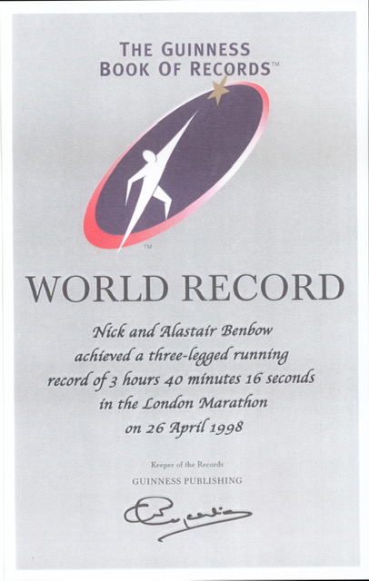 World Record Certificate for Alastair Benbow