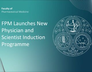 Blue gradient background with white FPM logo and white text: FPM Launches New Physician and Scientist Induction Programme